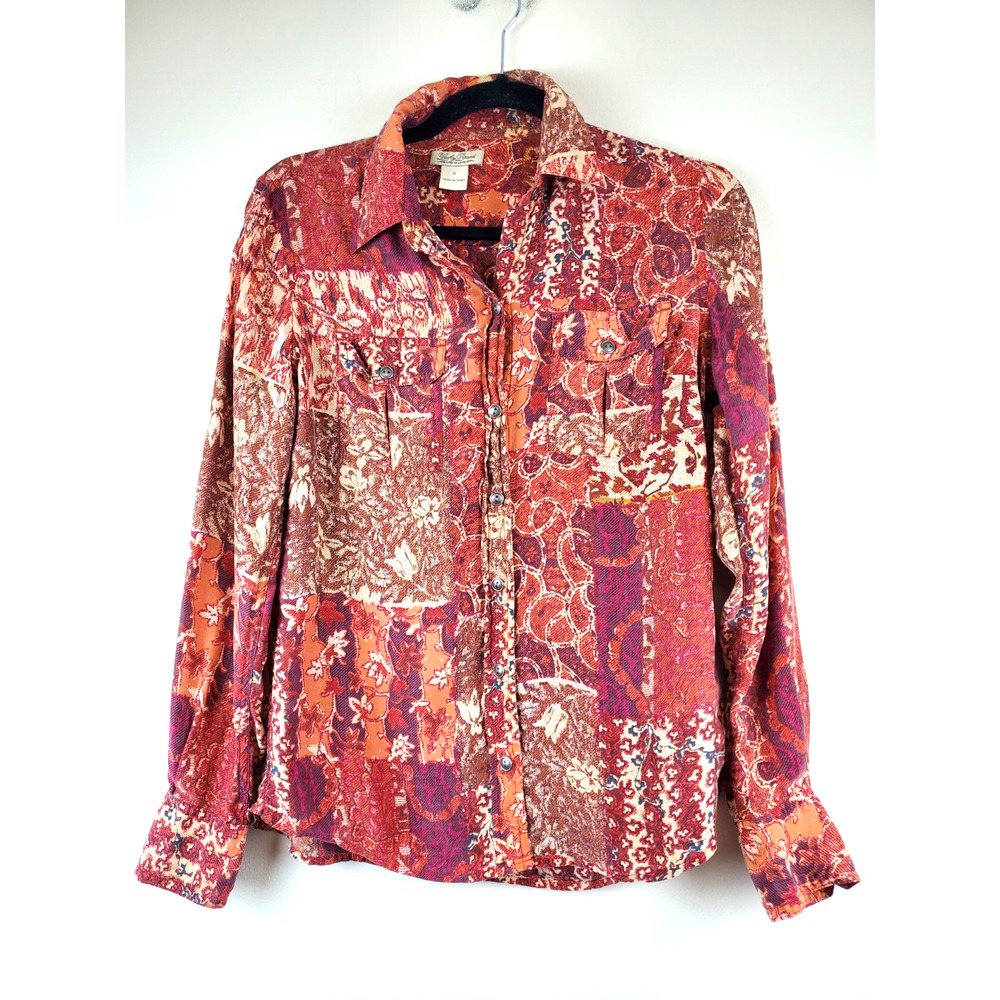 Lucky Brand Womens Small Patchwork Top Boho Button Down Rust Bohemian - Picture 10 of 10
